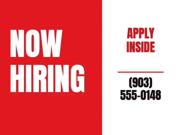 Red and Gold 24 × 18 in Now Hiring Yard Sign